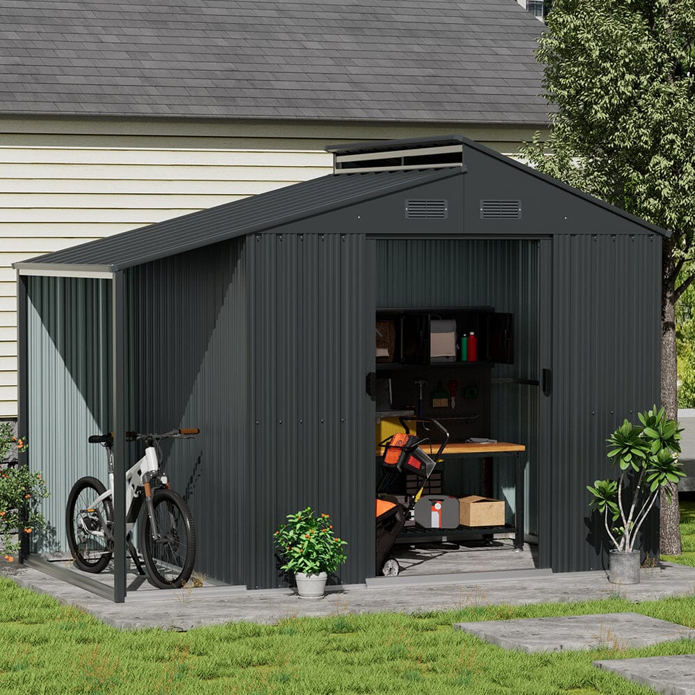 Outdoor Galvanized Steel Storage Shed with Lean-to Living and Home 