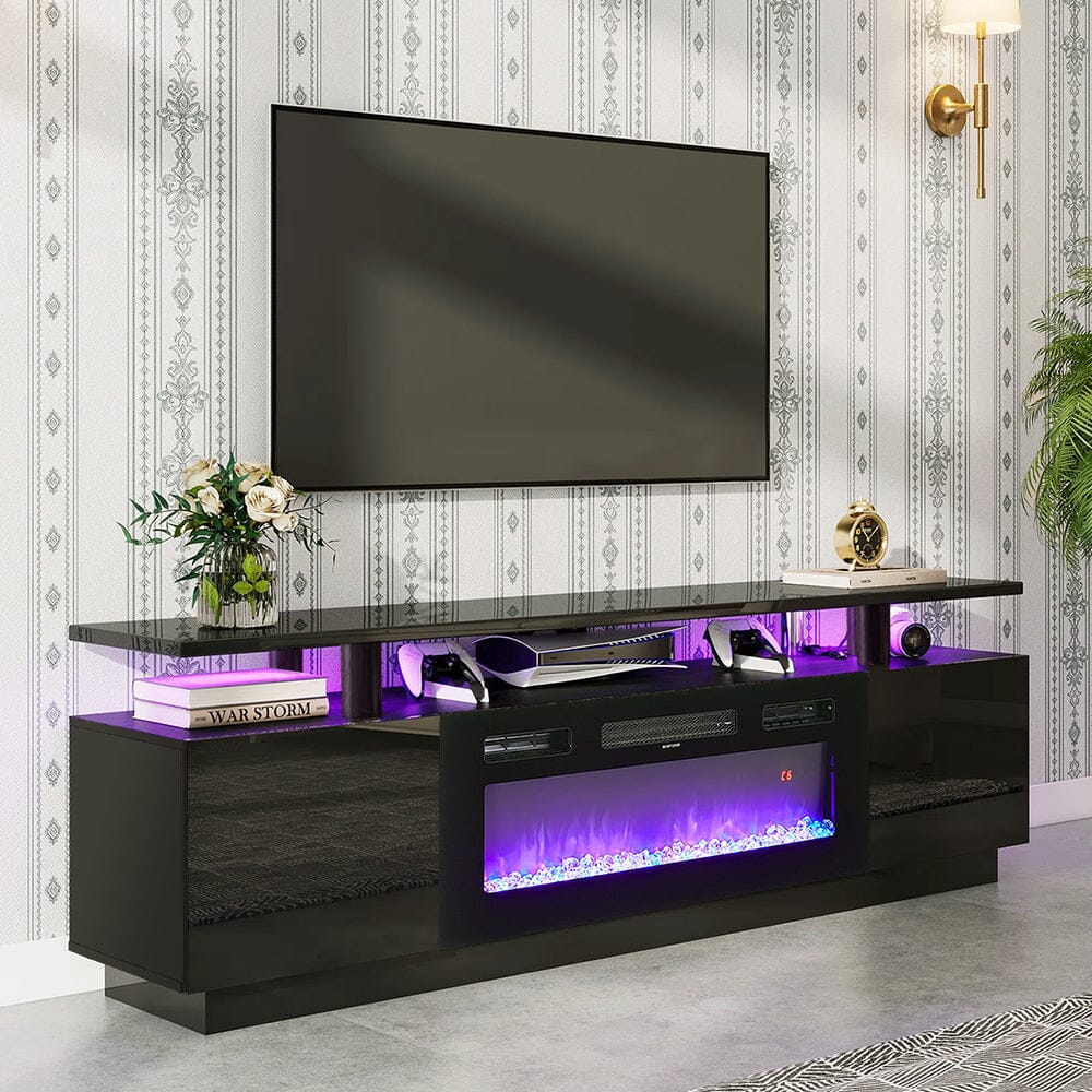 Modern Electric Fireplace TV Stand with Adjustable Flames and Stylish Storage Living and Home Black Fireplace TV Stand 