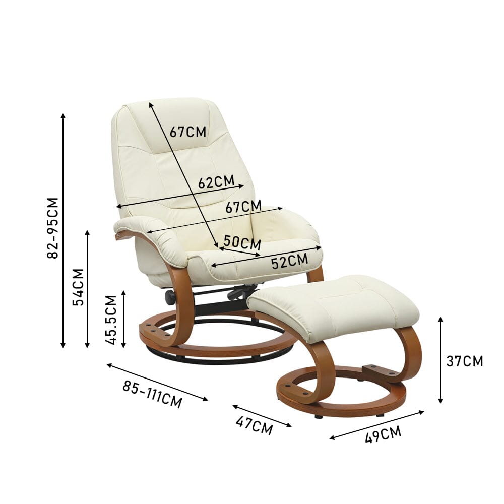 103.5cm High Back PU Leather Recliner Armchair with Footstool Lounge Chairs Living and Home 