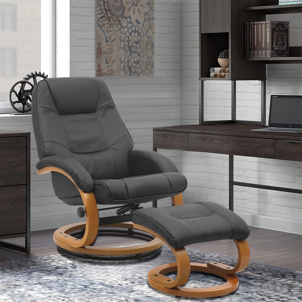 103.5cm High Back PU Leather Recliner Armchair with Footstool Lounge Chairs Living and Home Black 