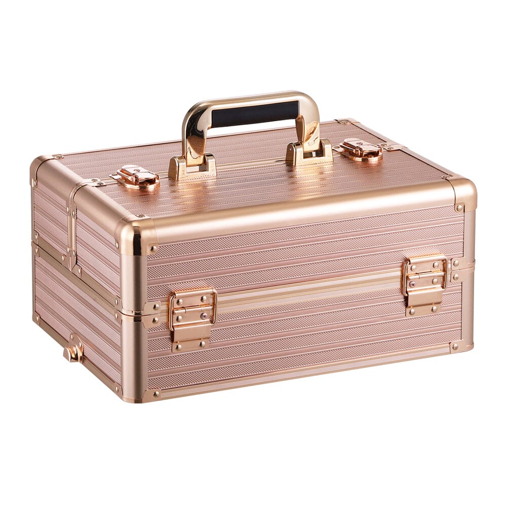 3 in 1 Rose Gold/Black Portable Cosmetic Travel Case with Wheels Makeup Organizers Living and Home 