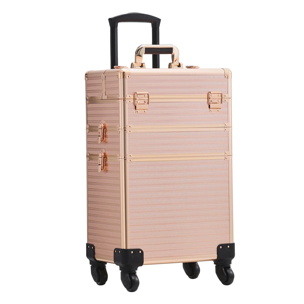 3 in 1 Rose Gold/Black Portable Cosmetic Travel Case with Wheels Makeup Organizers Living and Home 