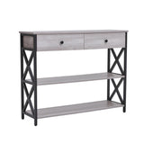 100 cm W Rustic Grey Narrow Wooden Console Table with Drawers Console Tables Living and Home 