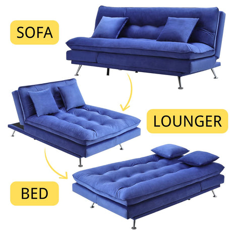 Modern 3-Seater Linen Fabric Sofa Bed with Cushions and 2 Pillows Sofa Beds Living and Home 