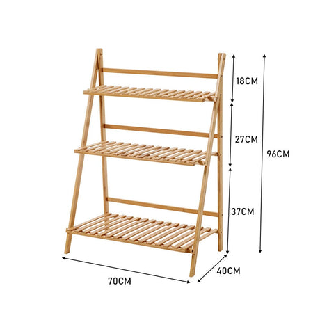 3-Tier Foldable Plant Stand Wooden Ladder Shelf Natural/White Living and Home 