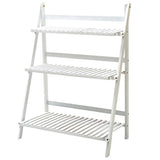 3-Tier Foldable Plant Stand Wooden Ladder Shelf Natural/White Living and Home 