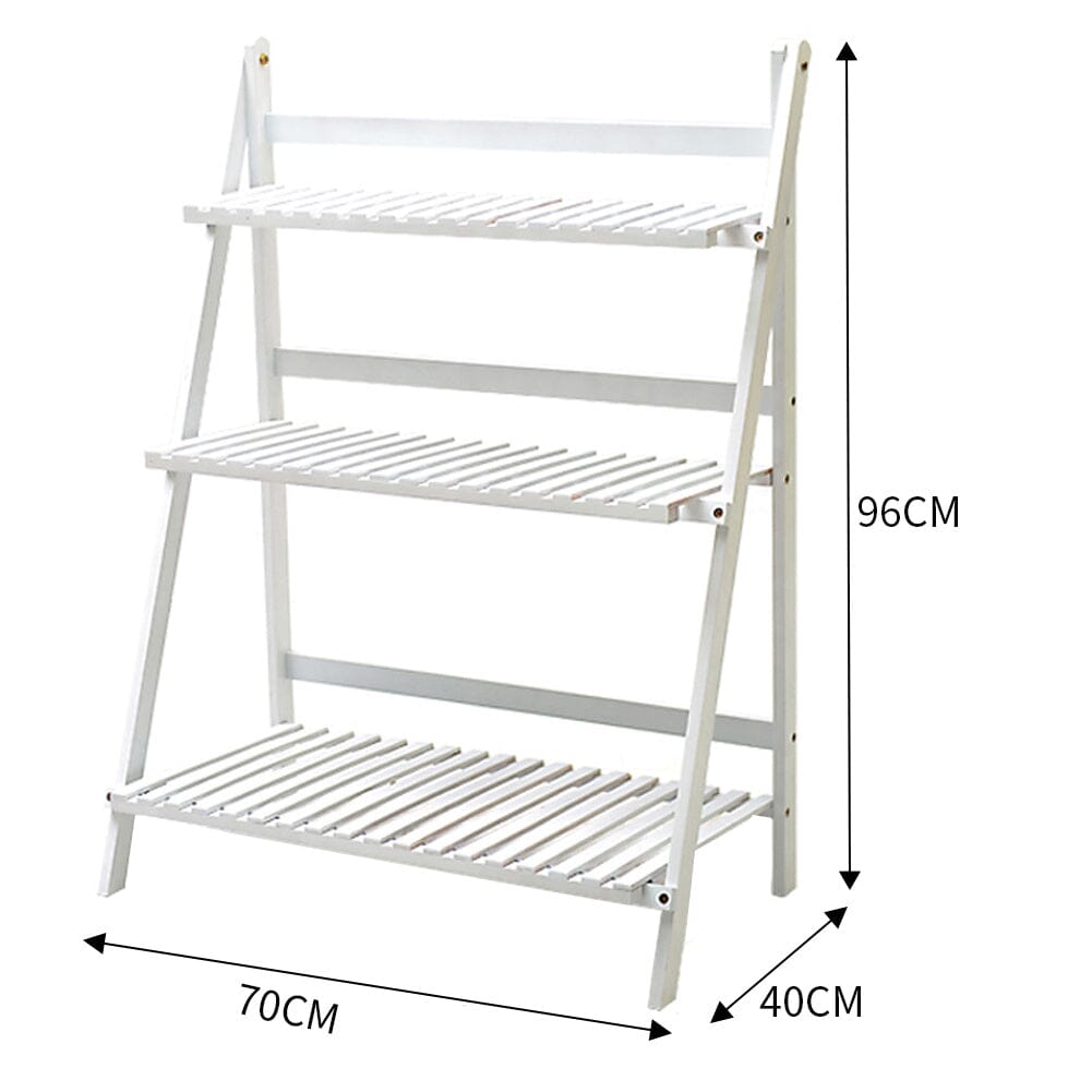 3-Tier Foldable Plant Stand Wooden Ladder Shelf Natural/White Living and Home 