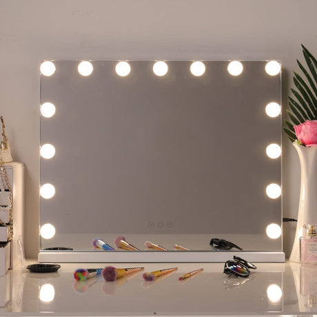 White Rectangle Tabletop Hollywood LED Vanity Mirror-58x48cm LED Make Up Mirrors Living and Home 