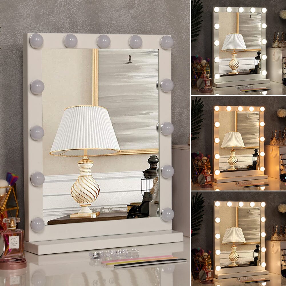 Hollywood Style Lighted Rectangular Makeup Mirror with Base LED Make Up Mirrors Living and Home 