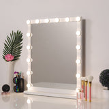 Hollywood Style Lighted Rectangular Makeup Mirror with Base LED Make Up Mirrors Living and Home 16 Light 