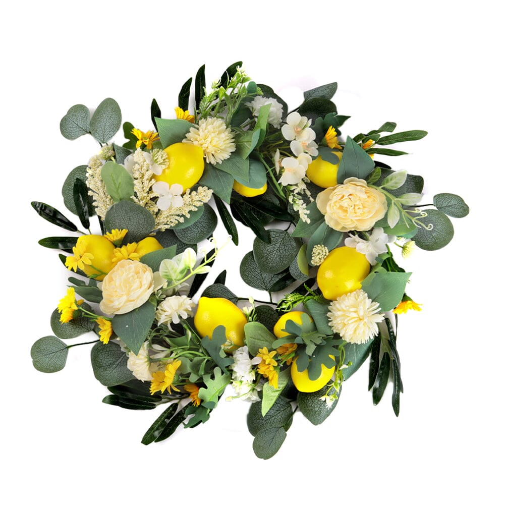 Summer Faux Lemon Peony Wreath with Green Olive Leaves Artificial Plants Living and Home 