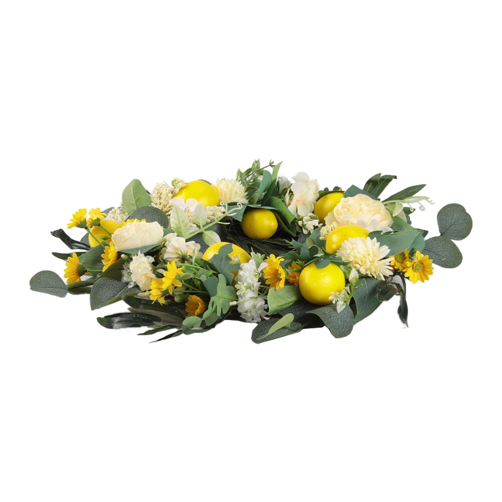 Summer Faux Lemon Peony Wreath with Green Olive Leaves Artificial Plants Living and Home 