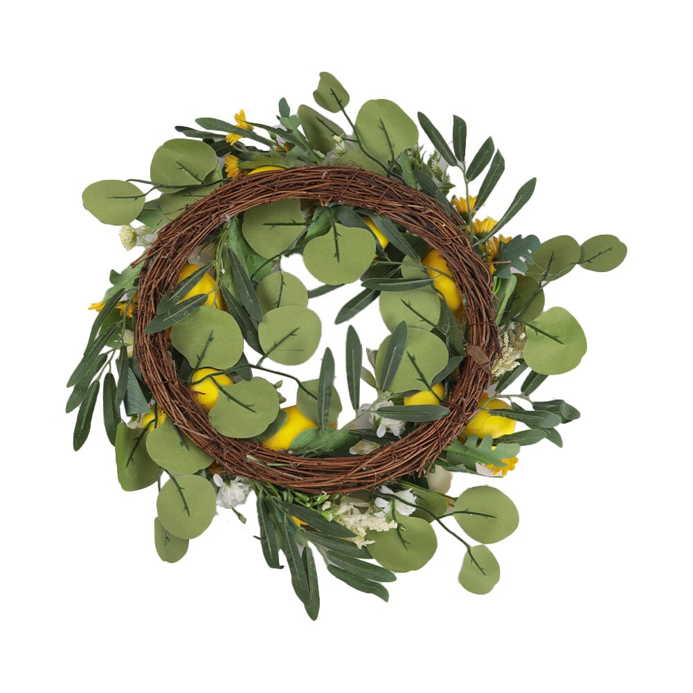 Summer Faux Lemon Peony Wreath with Green Olive Leaves Artificial Plants Living and Home 