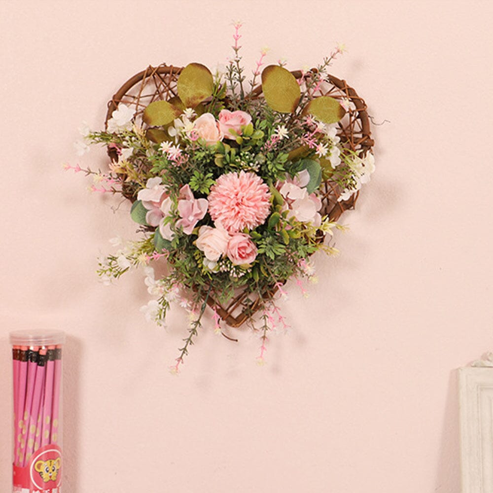 Rustic Assorted Flowers Heart-shaped Wreath Wedding Decoration Artificial Plants Living and Home 