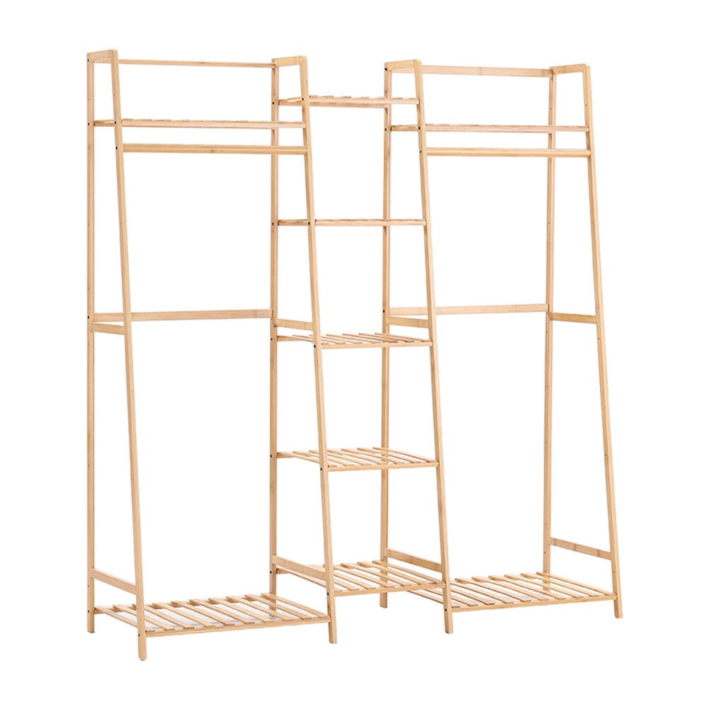 Bamboo Trapezoid Clothing Rack with 5-Tier Storage Shelves Multi-Functional Clothes Hanging Rack Stand Living and Home 