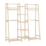 Bamboo Trapezoid Clothing Rack with 5-Tier Storage Shelves Multi-Functional Clothes Hanging Rack Stand Living and Home 