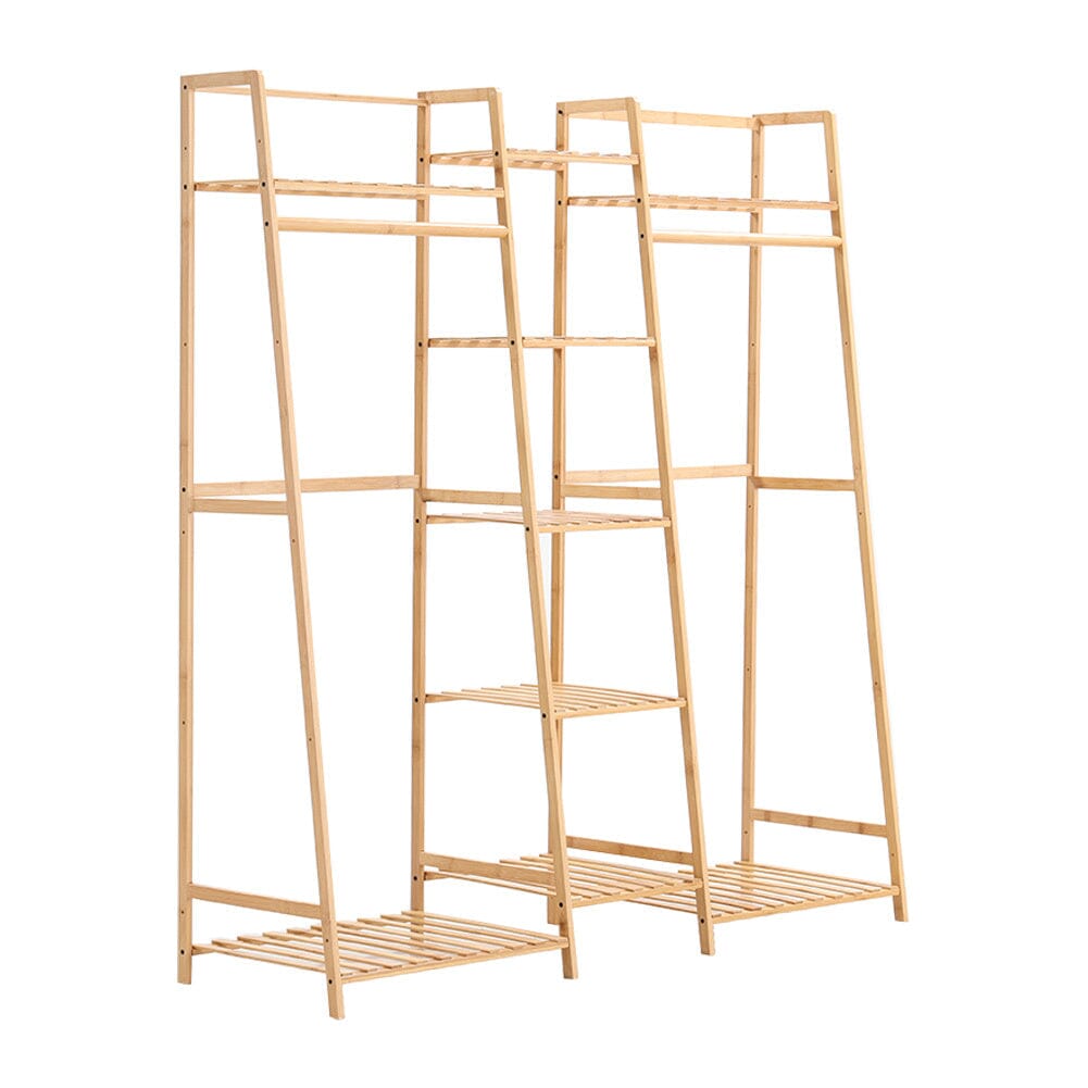 Bamboo Trapezoid Clothing Rack with 5-Tier Storage Shelves Multi-Functional Clothes Hanging Rack Stand Living and Home 