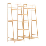 Bamboo Trapezoid Clothing Rack with 5-Tier Storage Shelves Multi-Functional Clothes Hanging Rack Stand Living and Home 