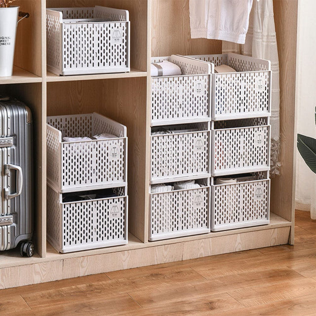 Plastic Stackable Clothes Storage Basket Drawer Organizer Shelves & Racks Living and Home 