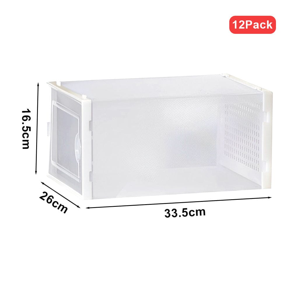 12 Pack White Foldable Plastic Shoe Storage Boxes Living and Home 