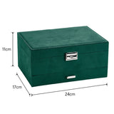 3-Tier Dark Green Velvet Jewellery Box with Lock Jewellery Boxes Living and Home 