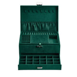 3-Tier Dark Green Velvet Jewellery Box with Lock Jewellery Boxes Living and Home 