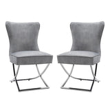 Set of 2 Beige High Back Dining Chairs with velvet Upholstered Dining Chairs Living and Home 