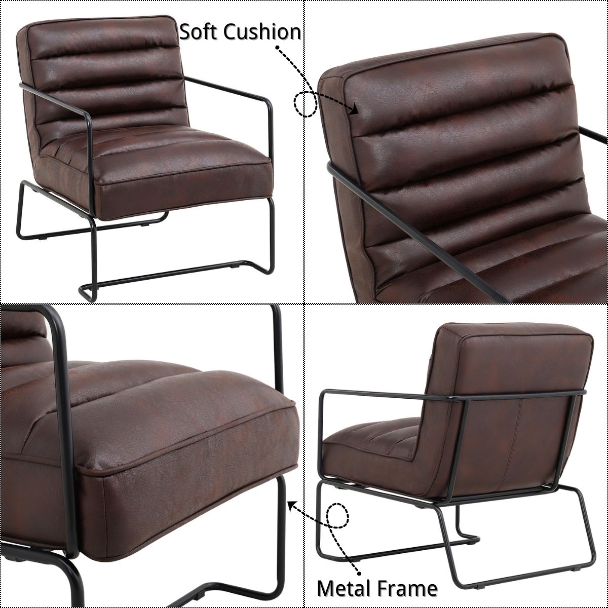 Retro Style PU leather Upholstered Armchair Metal Base Office Chair Lounge Chairs Living and Home 