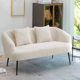 140cm White 2 Seater Sofa Teddy Fabric Loveseat with Metal Legs 2 Seater Sofas Living and Home 