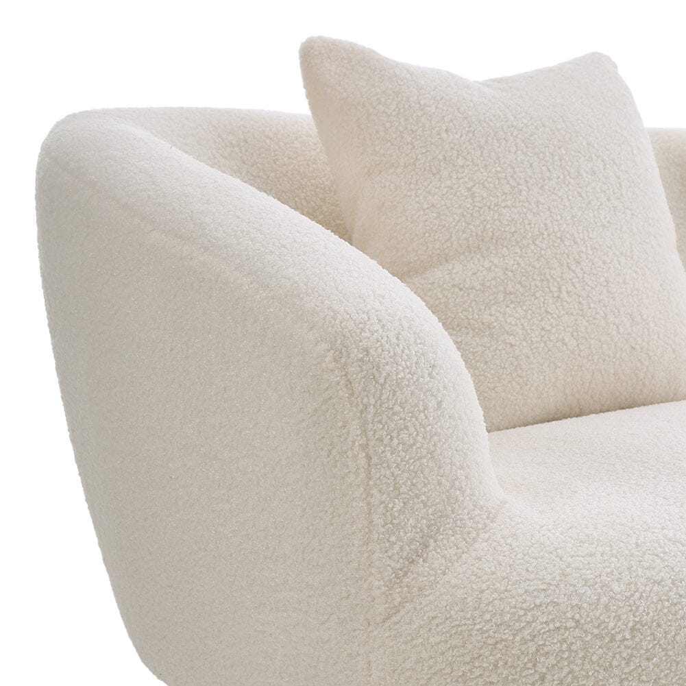 140cm White 2 Seater Sofa Teddy Fabric Loveseat with Metal Legs 2 Seater Sofas Living and Home 