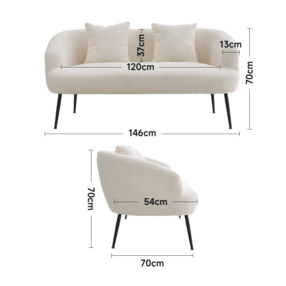 140cm White 2 Seater Sofa Teddy Fabric Loveseat with Metal Legs 2 Seater Sofas Living and Home 