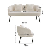 140cm White 2 Seater Sofa Teddy Fabric Loveseat with Metal Legs 2 Seater Sofas Living and Home 