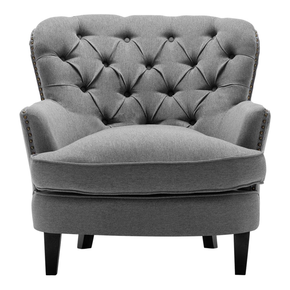 Modern Beige Club Chair Button Tufted Accent Chair Wingback Chairs Living and Home 