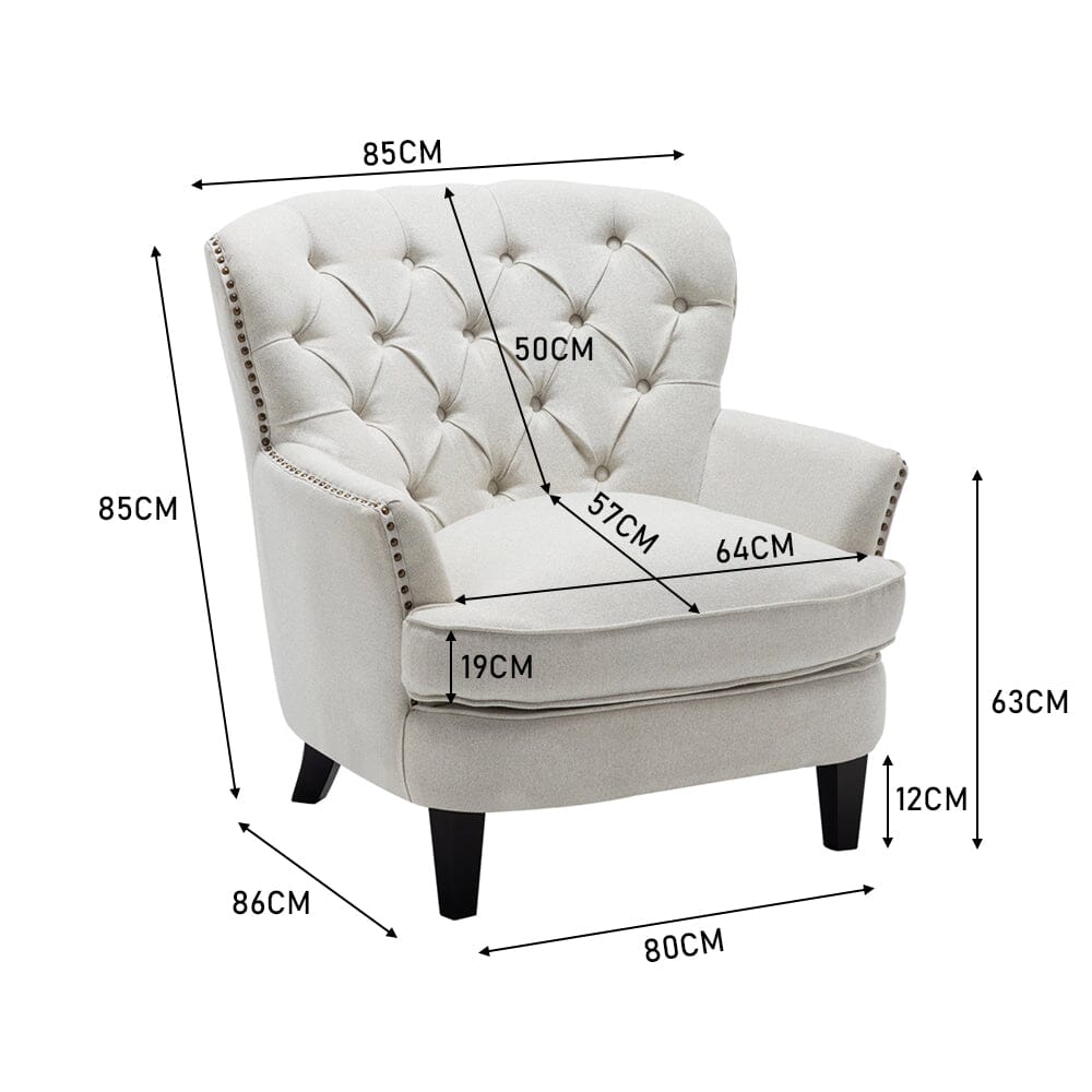 Modern Beige Club Chair Button Tufted Accent Chair Wingback Chairs Living and Home 