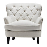 Modern Beige Club Chair Button Tufted Accent Chair Wingback Chairs Living and Home 