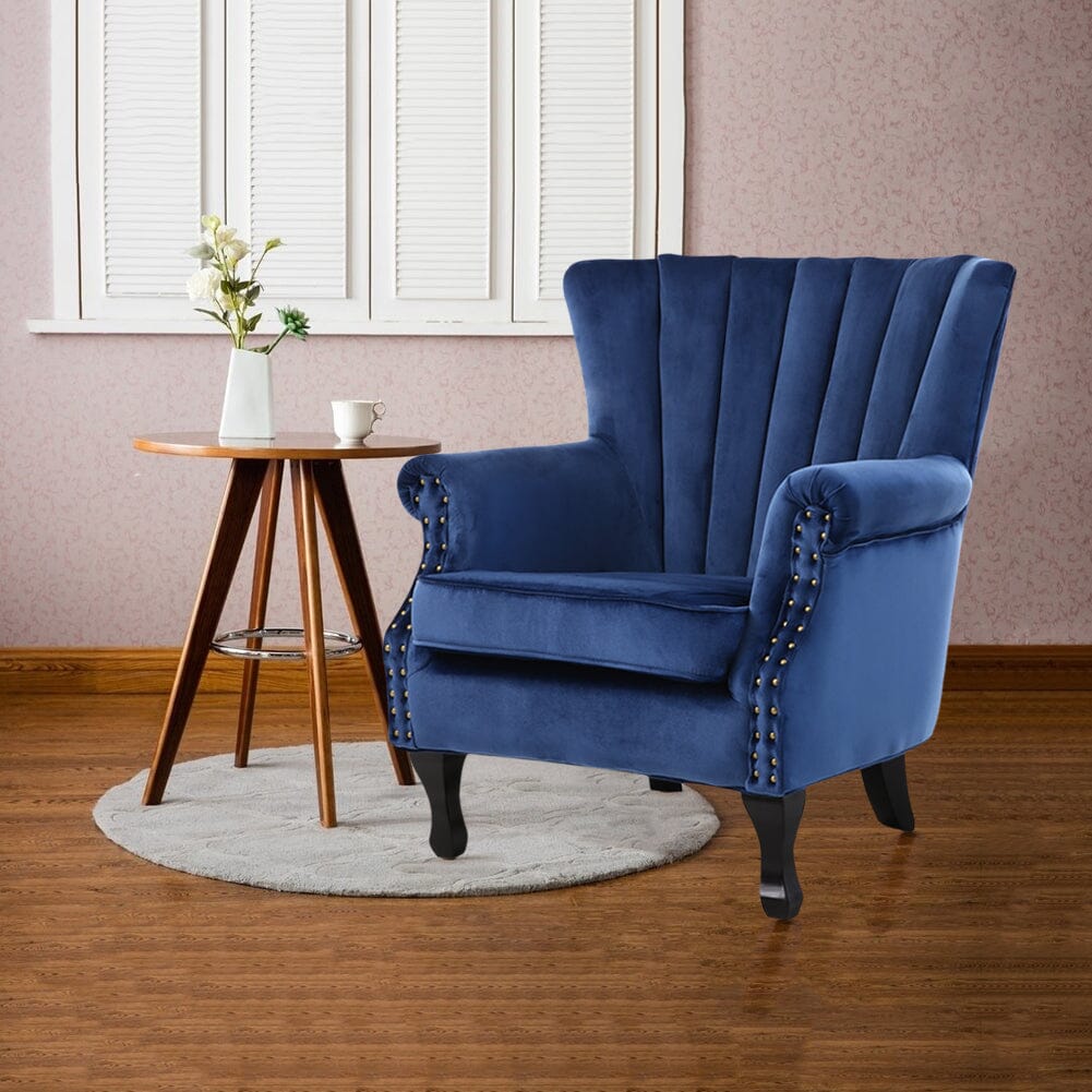 Blue Velvet Wingback Chair Upholstered Armchair Wingback Chairs Living and Home RoyalBlue 