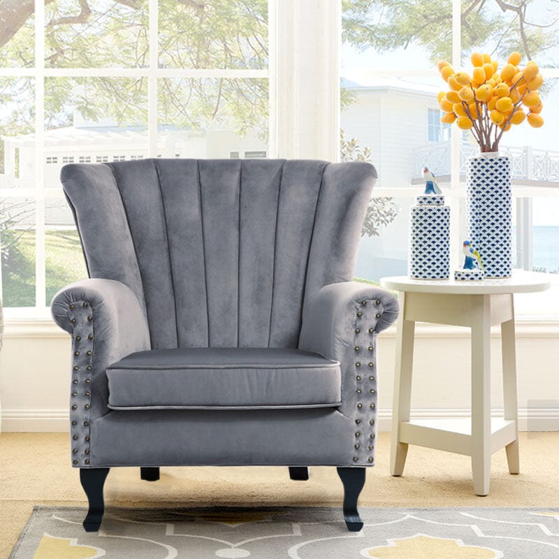 Blue Velvet Wingback Chair Upholstered Armchair Wingback Chairs Living and Home 