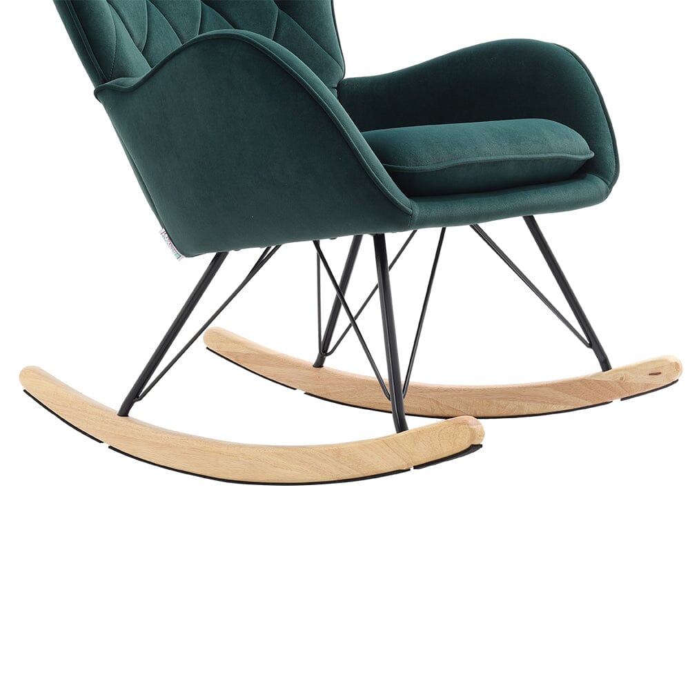 103cm Green Velvet Rocking Chair Padded Seat for Living Room Rocking Chairs Living and Home 