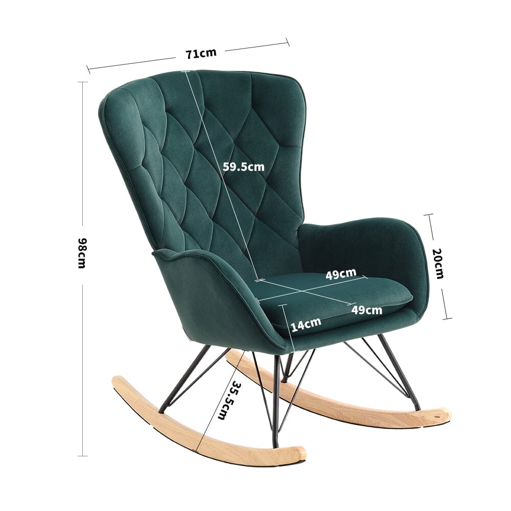 103cm Green Velvet Rocking Chair Padded Seat for Living Room Rocking Chairs Living and Home 