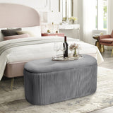 78cm Wide Oval Velvet Storage Bench Vertical Stripes Footstool Storage Footstools & Benches Living and Home 