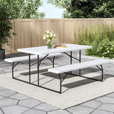 180cm Foldable Picnic Table and Bench Set with Parasol Hole Black/White Living and Home 