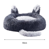 Round Plush Pet Dog Cat Calming Bed with Cute Ears Living and Home 