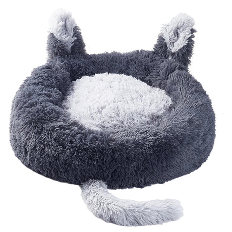 Round Plush Pet Dog Cat Calming Bed with Cute Ears Living and Home 