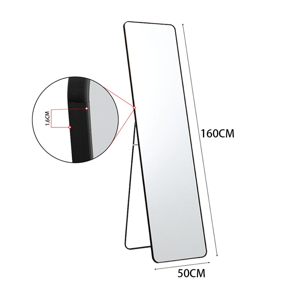 160cm H Black Modern Rectangular Metal Floor Mirror Wall Mirrors Living and Home 