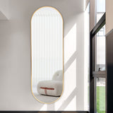 Sleek Contemporary Oval Metal Wall Mirror - Full-Length Design Wall Mirrors Living and Home Gold 50cm W x 160cm H 