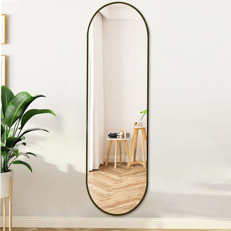 Sleek Contemporary Oval Metal Wall Mirror - Full-Length Design Wall Mirrors Living and Home Black 50cm W x 160cm H 