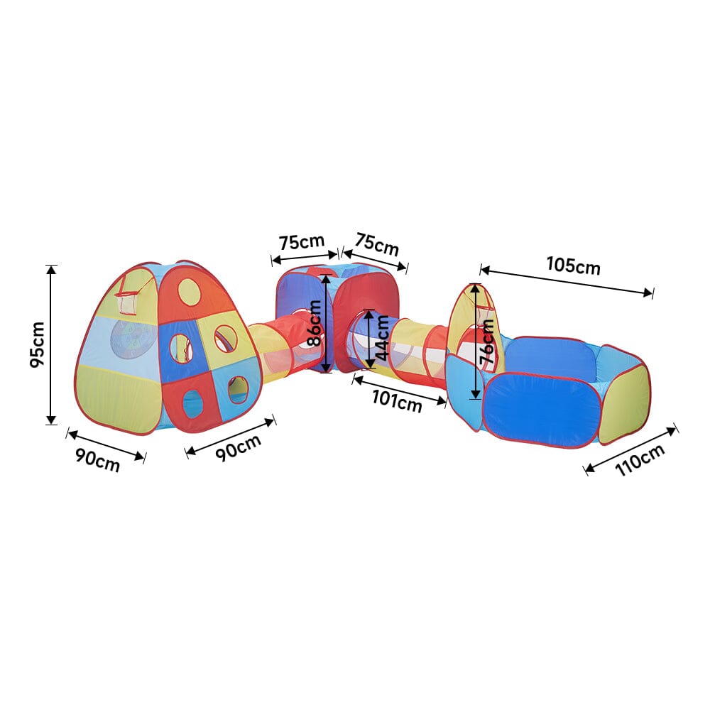 5 in 1 Pop-Up Ball Pit Tunnel Combos with Velcro Balls Play Tents Living and Home 