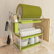 3-Tier Dish Drainer Storage Stand Bowl Plate Dryer Tray Kitchen Shelves Living and Home Green 