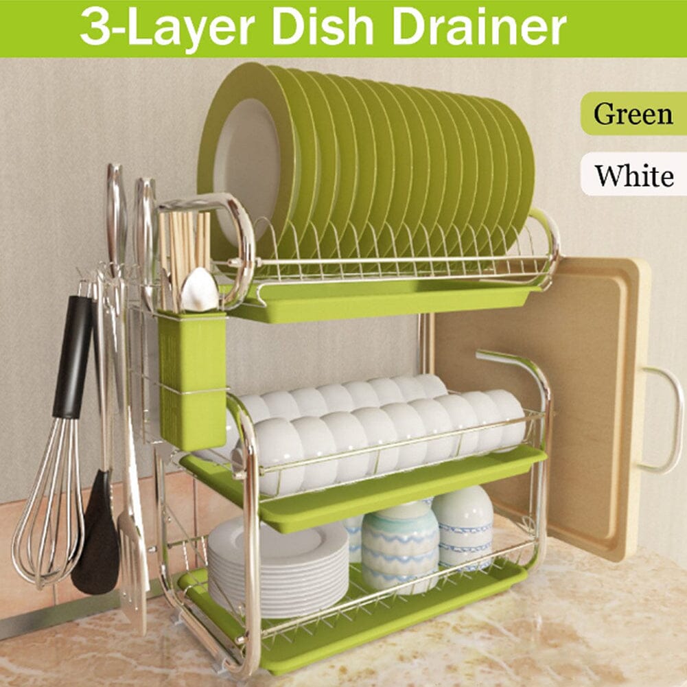 3-Tier Dish Drainer Storage Stand Bowl Plate Dryer Tray Kitchen Shelves Living and Home 