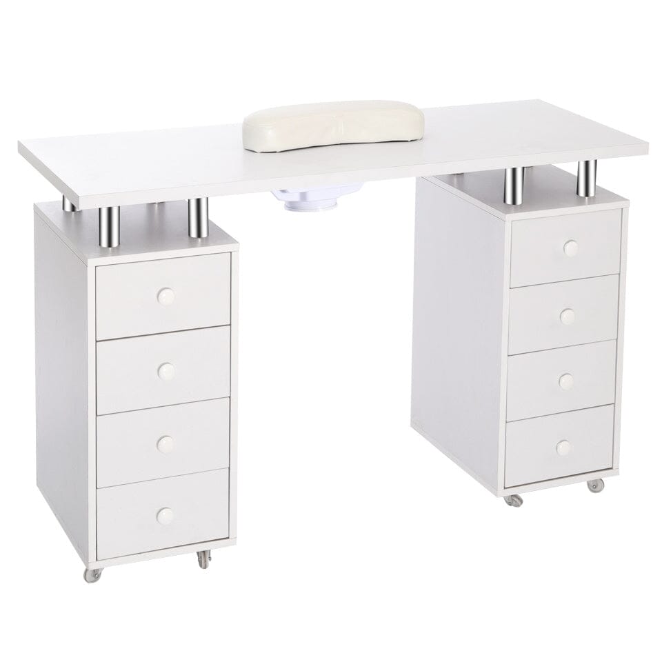 4ft Wide White Movable Manicure Table Nail Station with Dust Collector ...